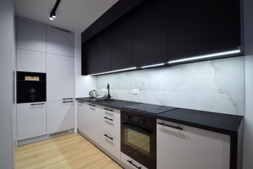Kitchen or kitchenette, dishwasher, oven