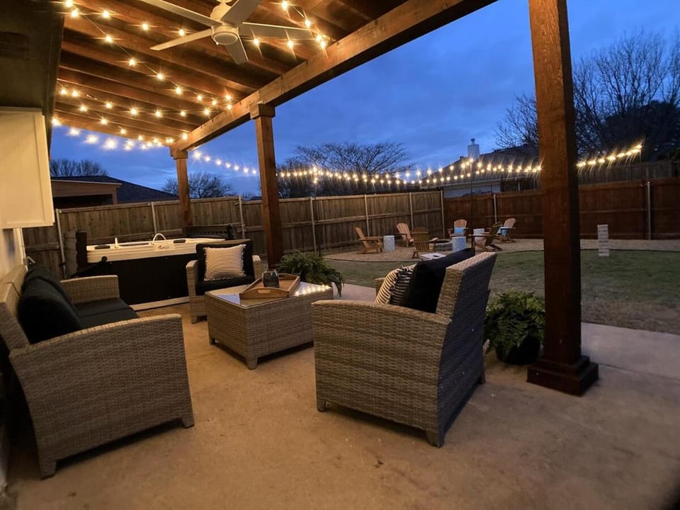 Patio, Night, Seating area