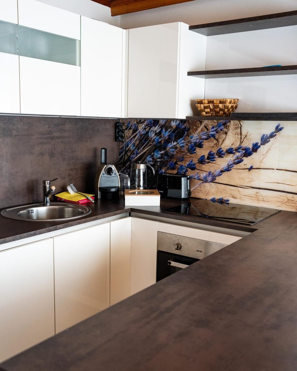 Kitchen or kitchenette, stove