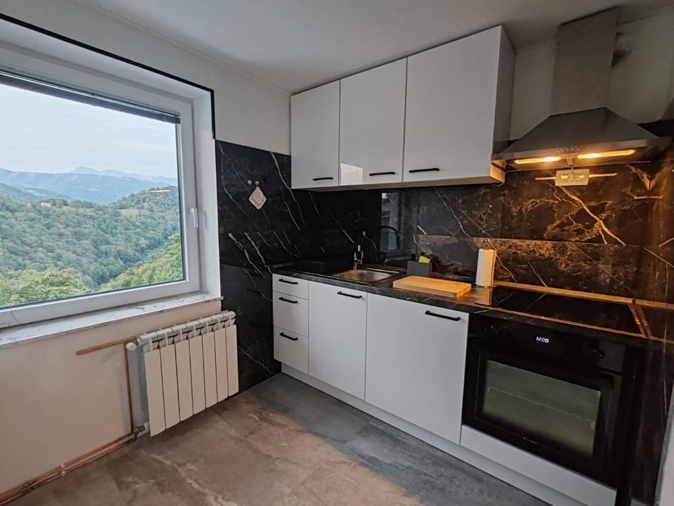 Kitchen or kitchenette, Mountain view, stove