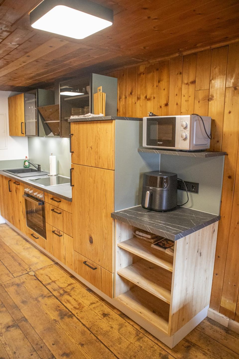 Kitchen or kitchenette, microwave