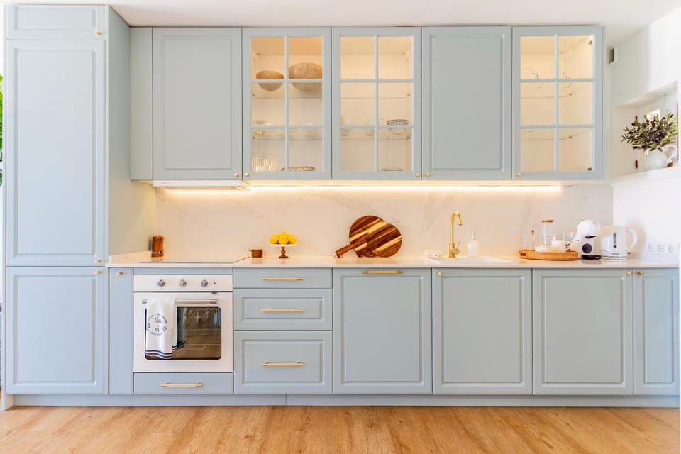 Kitchen or kitchenette, stove
