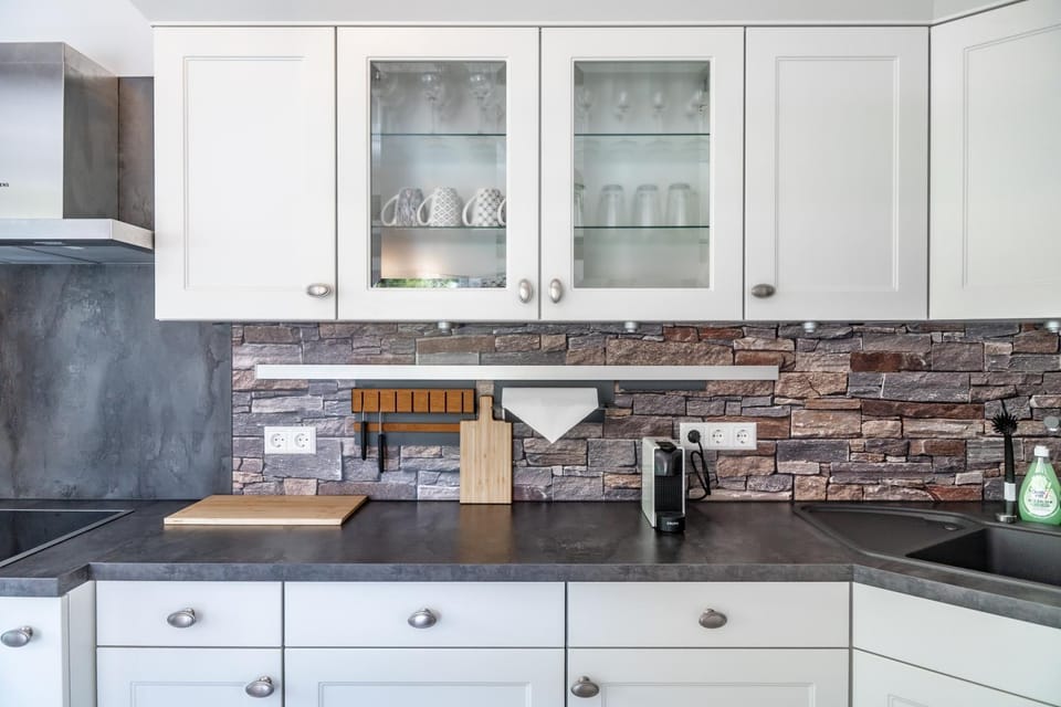 Kitchen or kitchenette, stove