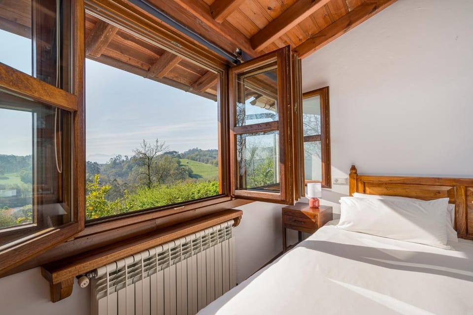 Bed, Natural landscape, Bedroom, Mountain view