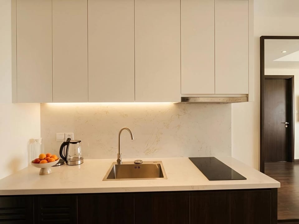 Kitchen or kitchenette, stove