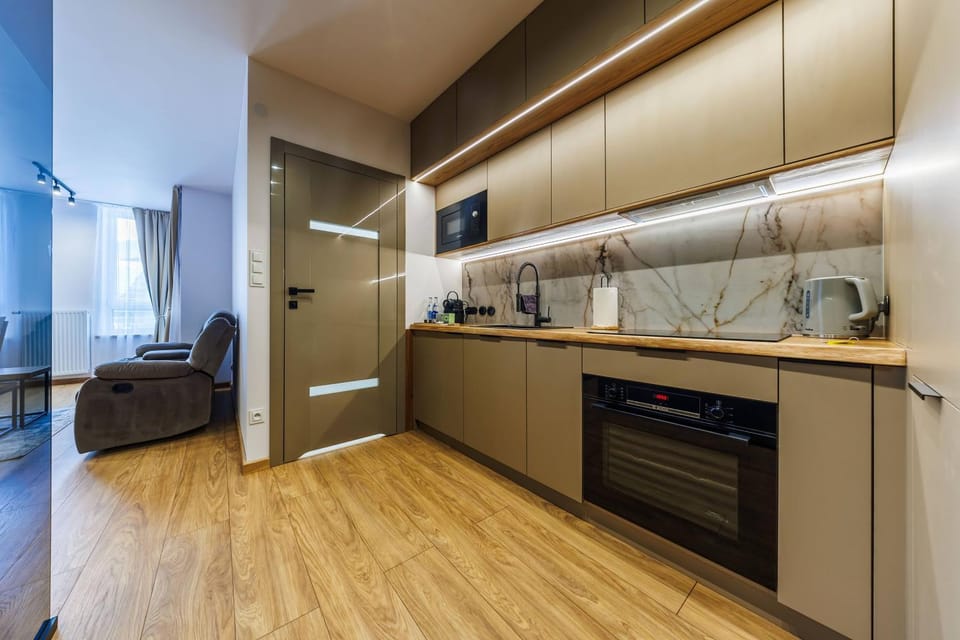 Kitchen or kitchenette, dishwasher, minibar, oven, stove, kitchen
