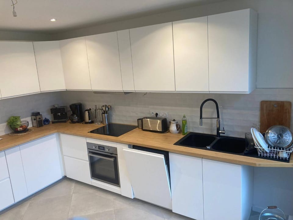 Kitchen or kitchenette, dishwasher, stove