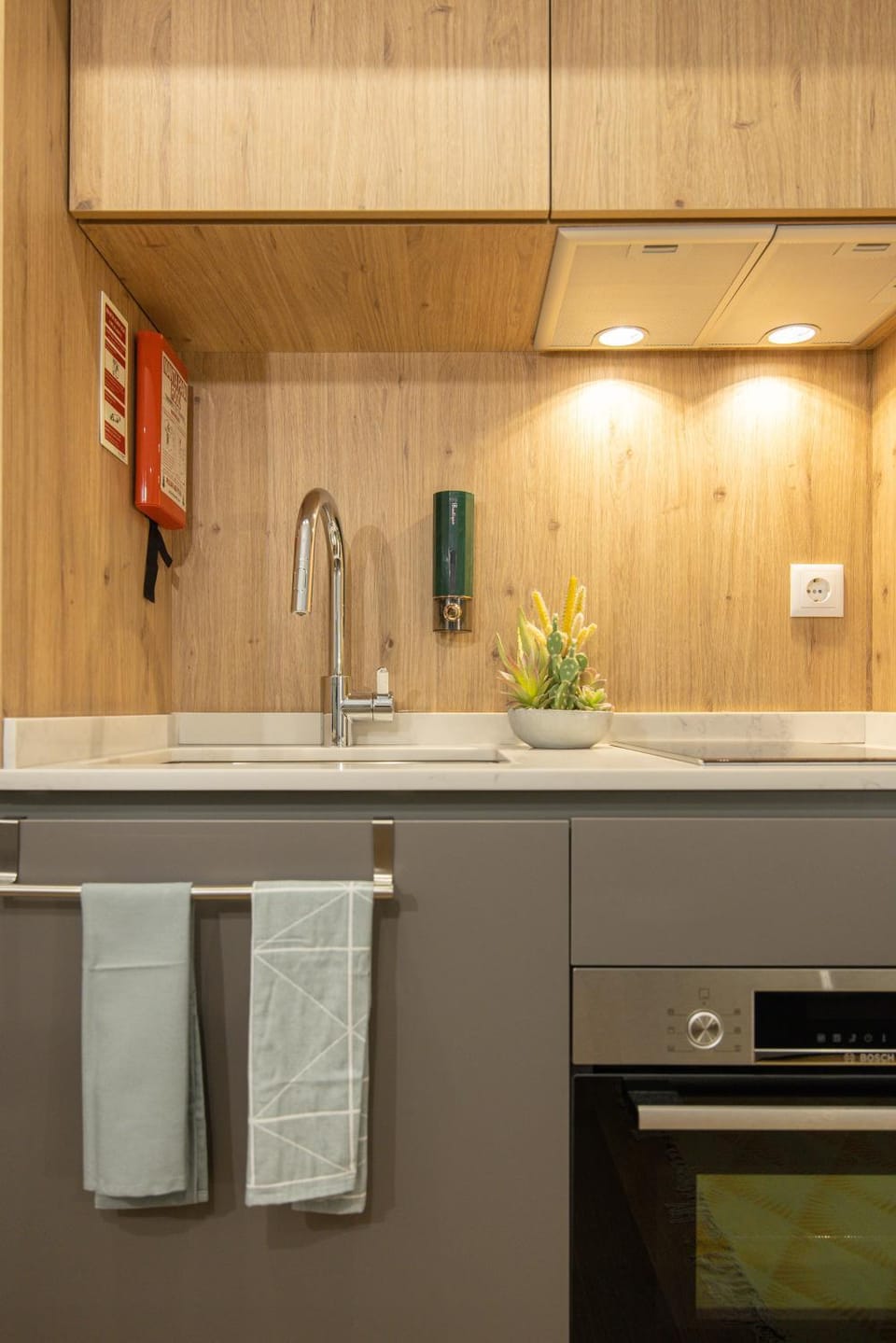 Kitchen or kitchenette, stove