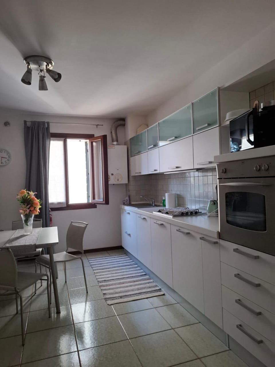 Kitchen or kitchenette, stove