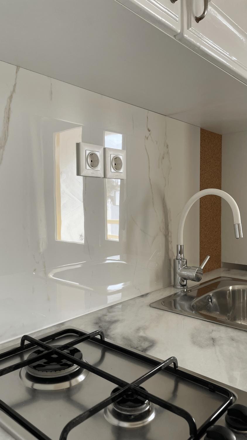 Kitchen or kitchenette, stove