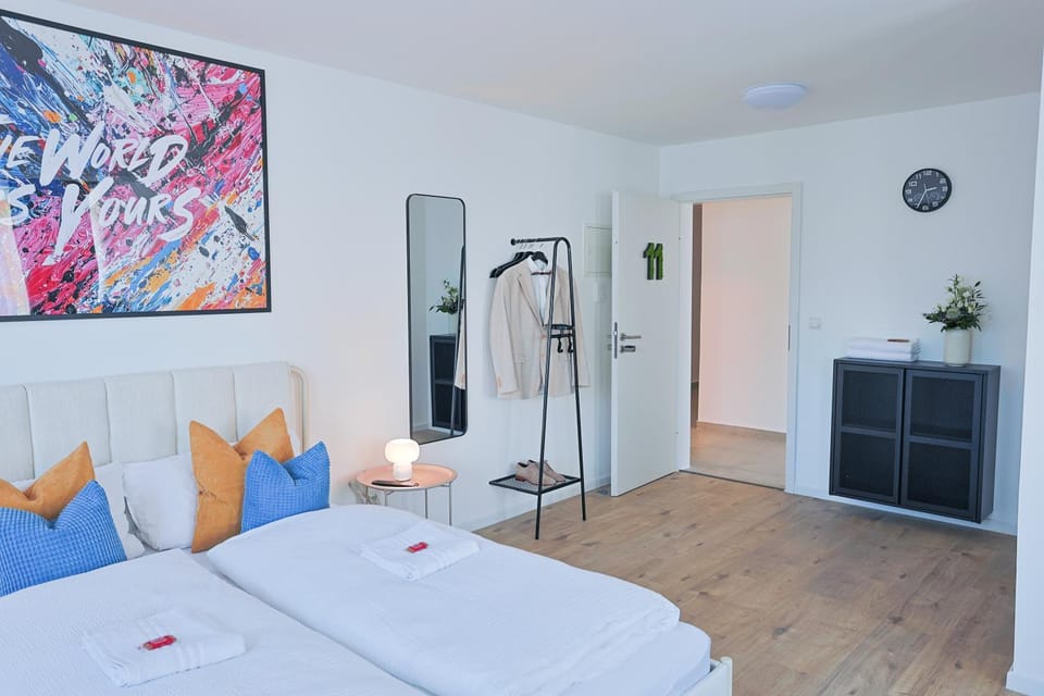 Bed, Photo of the whole room, Bedroom, towels, wardrobe