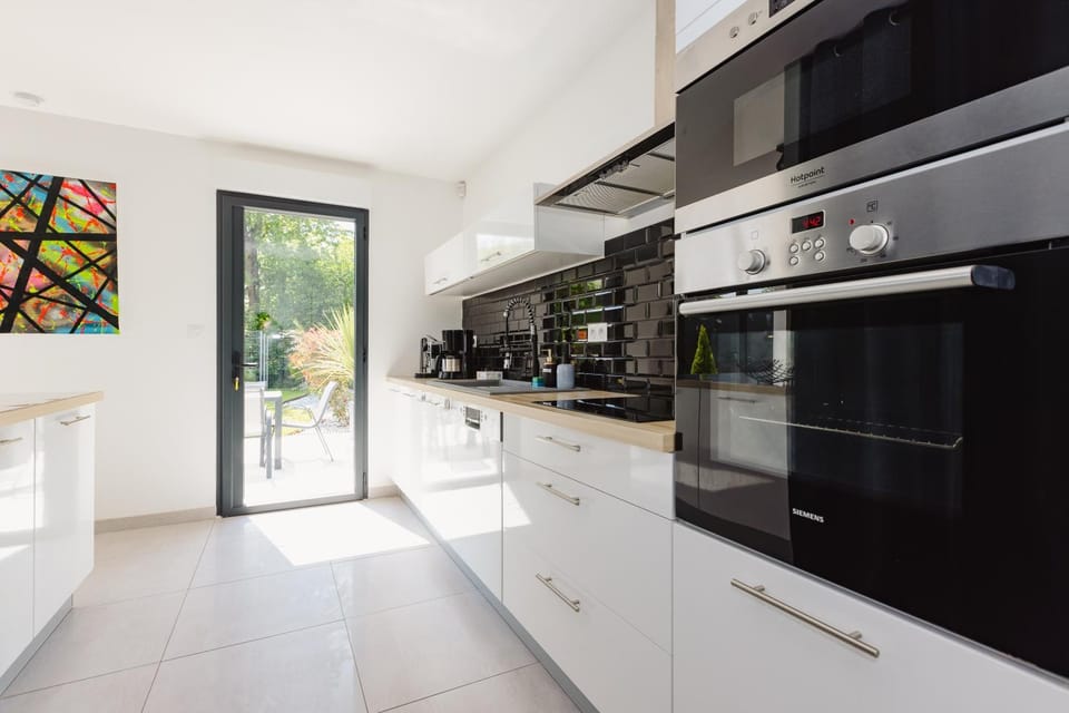 Kitchen or kitchenette, stove