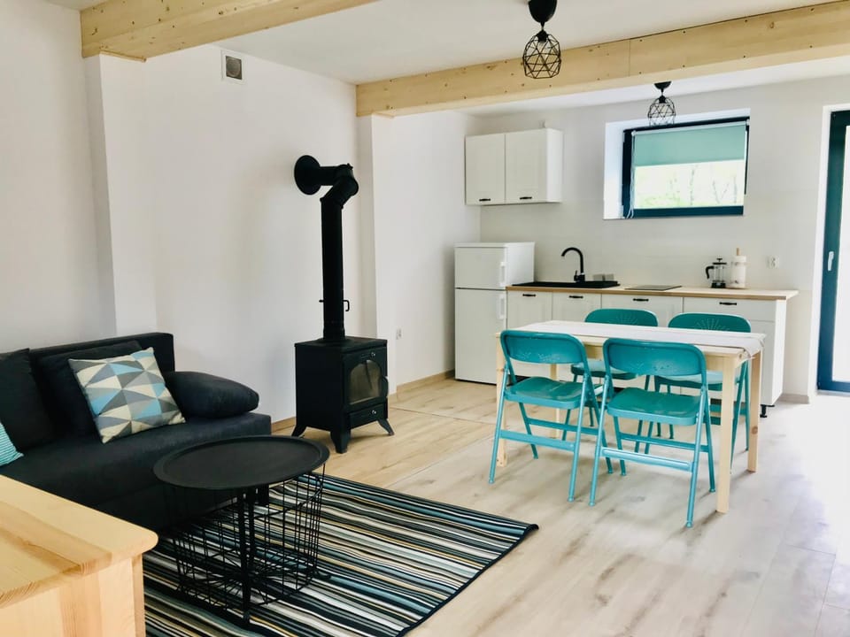 Kitchen or kitchenette, Living room, Seating area, Dining area