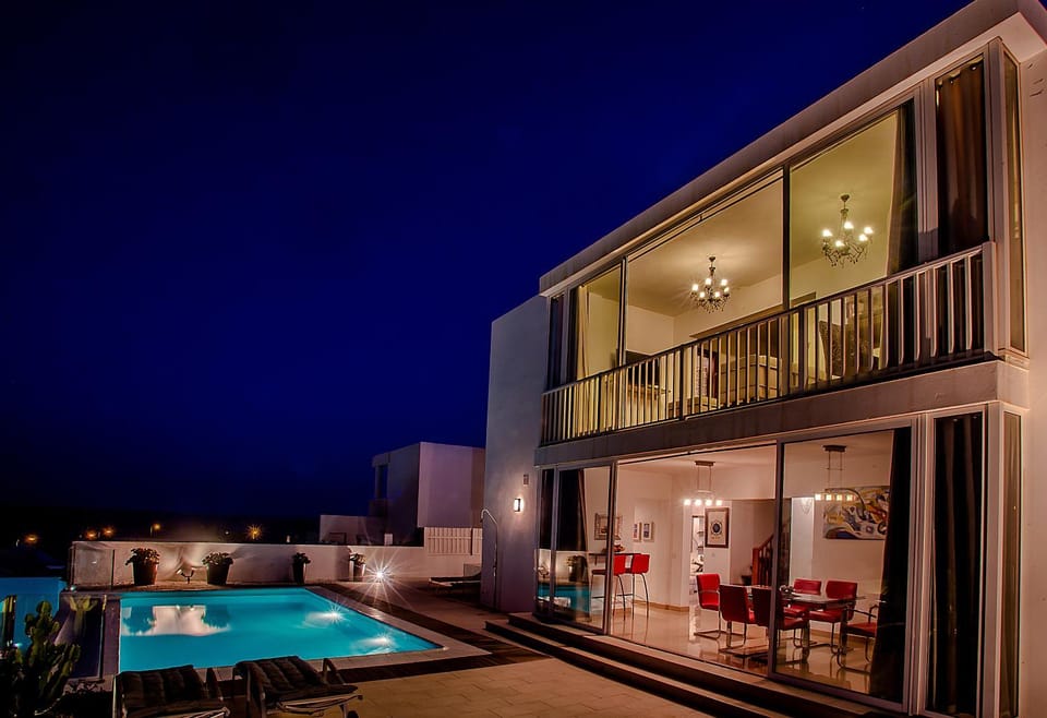 Property building, Night, Swimming pool