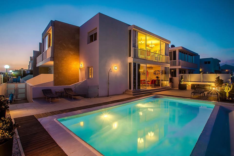 Property building, Night, Swimming pool
