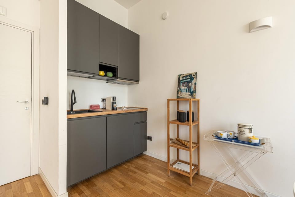 Kitchen or kitchenette, stove