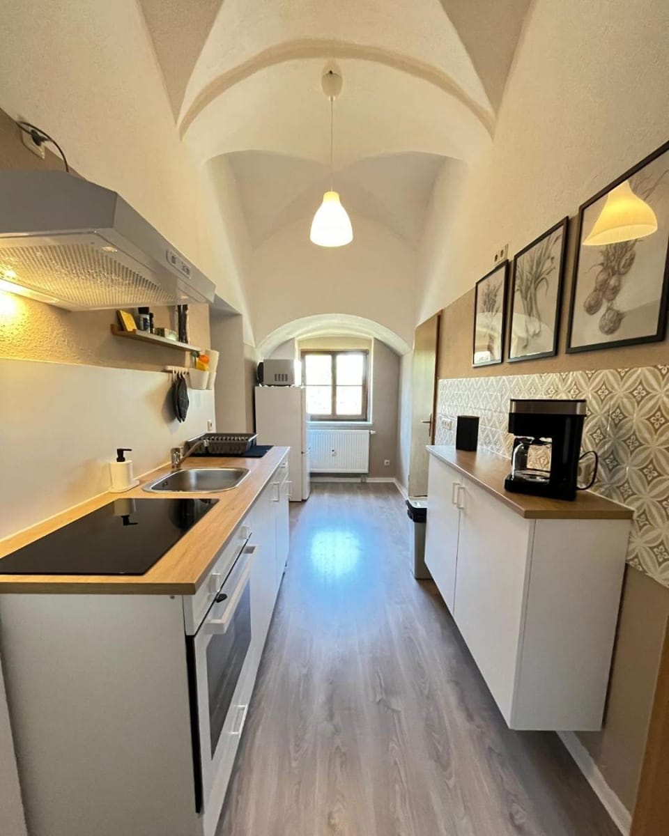 Kitchen or kitchenette, oven, stove, toaster
