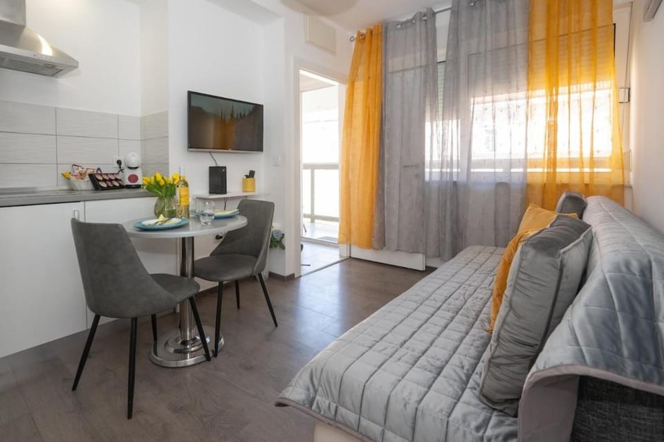 TV and multimedia, Kitchen or kitchenette, Living room, Photo of the whole room, Seating area, Dining area