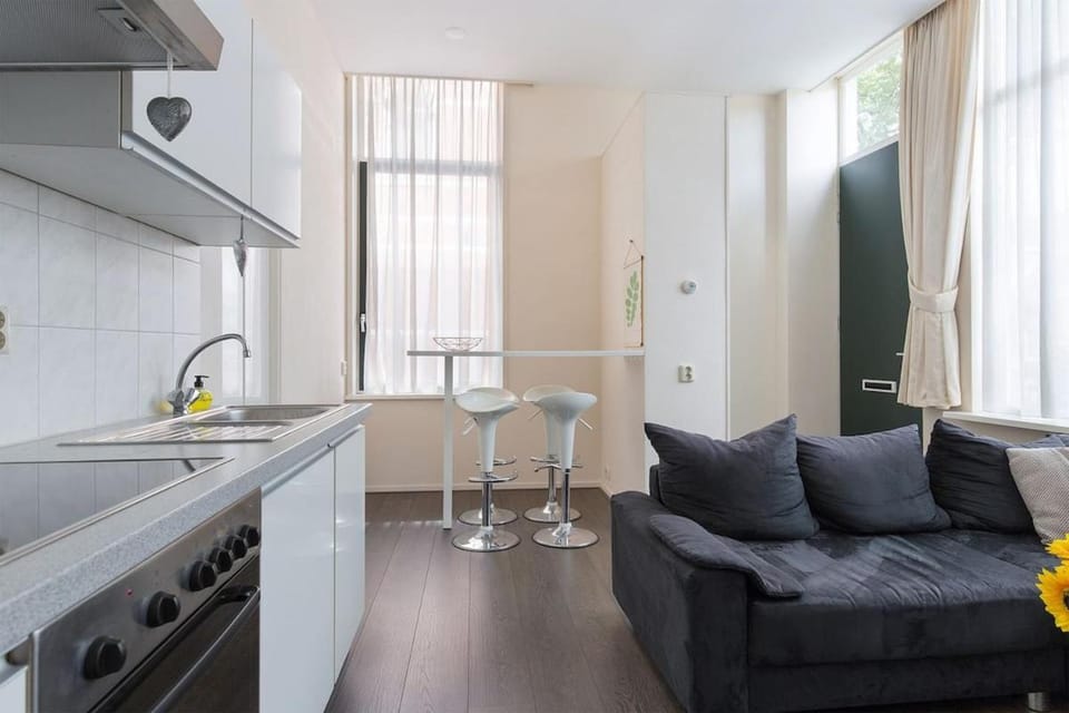 Kitchen or kitchenette, Living room, Seating area, stove