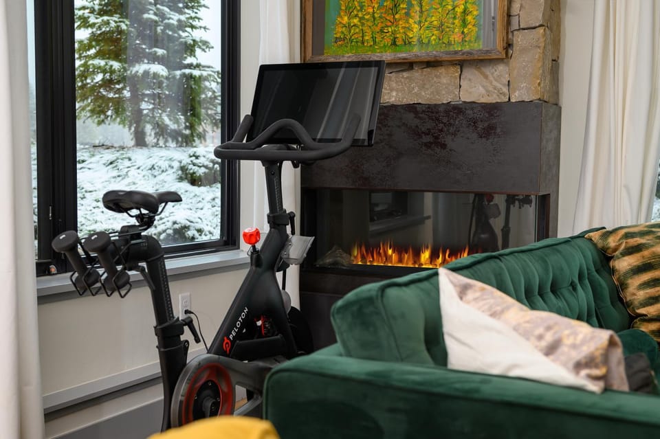 Winter, Living room, Fitness centre/facilities, Seating area, fireplace, furniture