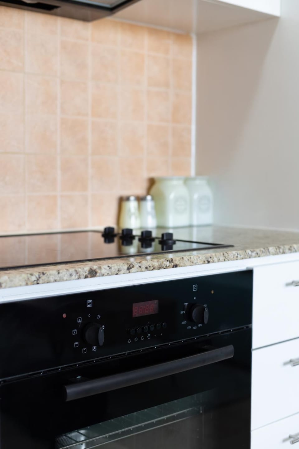 Kitchen or kitchenette, stove