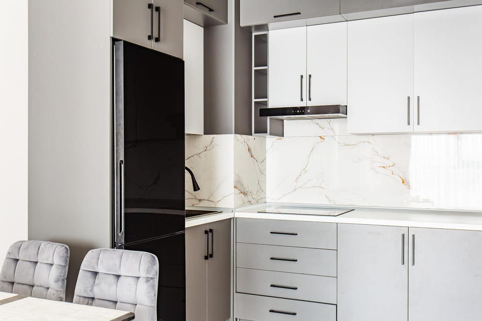 Kitchen or kitchenette, stove
