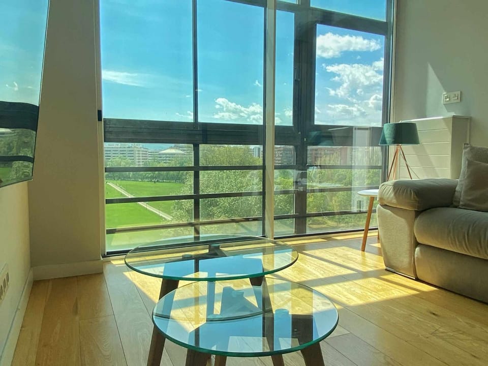 Bird's eye view, Living room, City view, Garden view