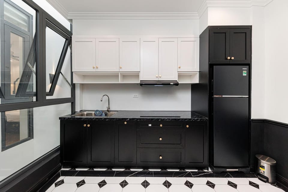 Kitchen or kitchenette, stove