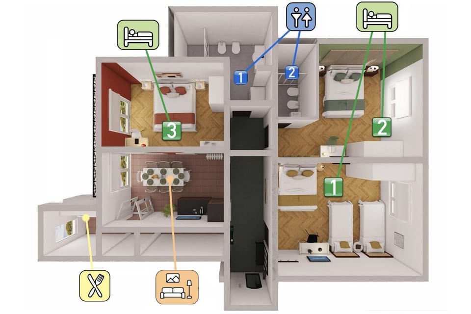 Photo of the whole room, Floor plan