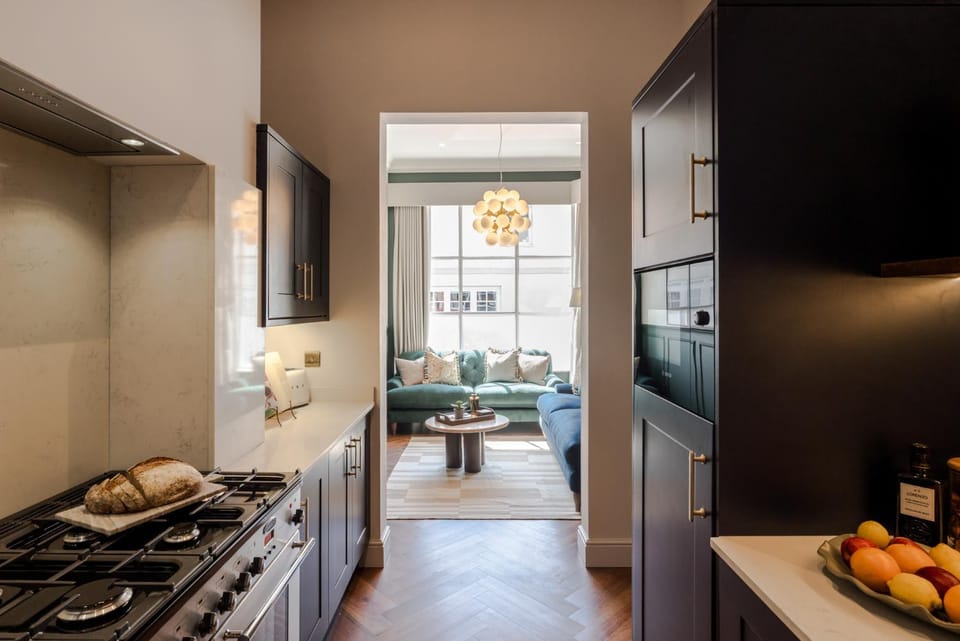 Kitchen or kitchenette, stove