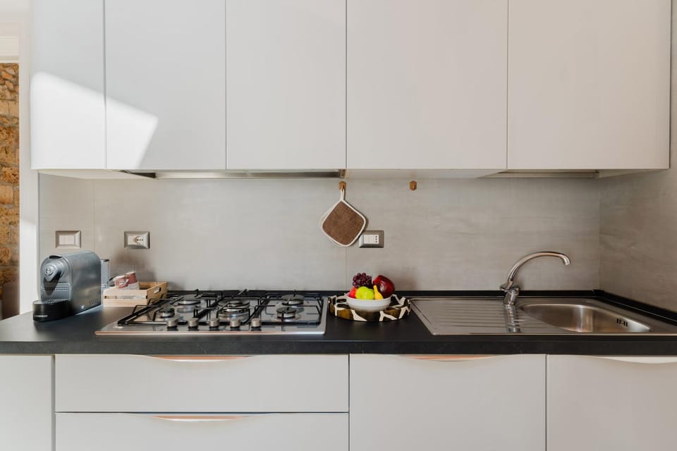 Kitchen or kitchenette, stove