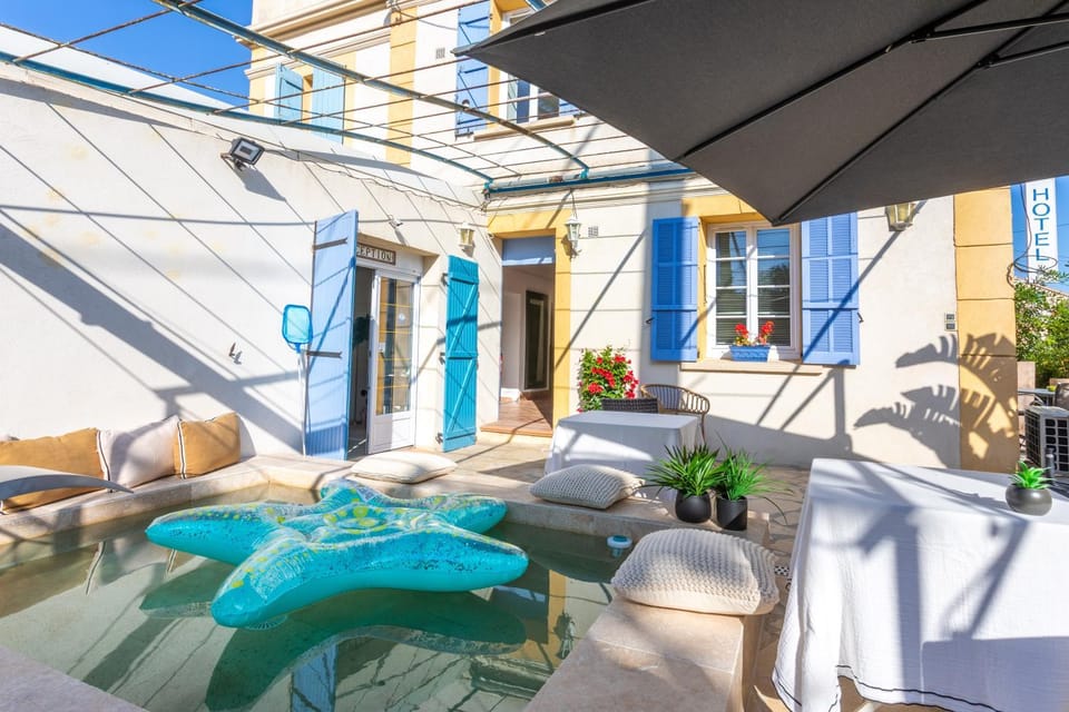 Property building, Living room, Swimming pool