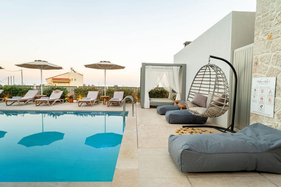 Patio, Day, Natural landscape, Living room, Seating area, Pool view, Swimming pool, sunbed
