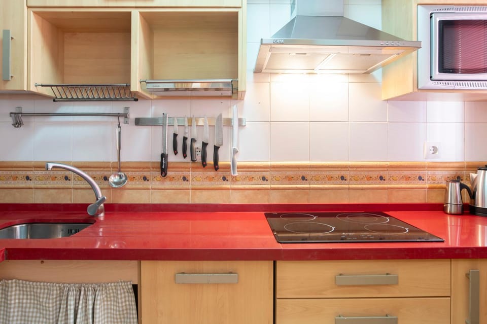 Kitchen or kitchenette, stove