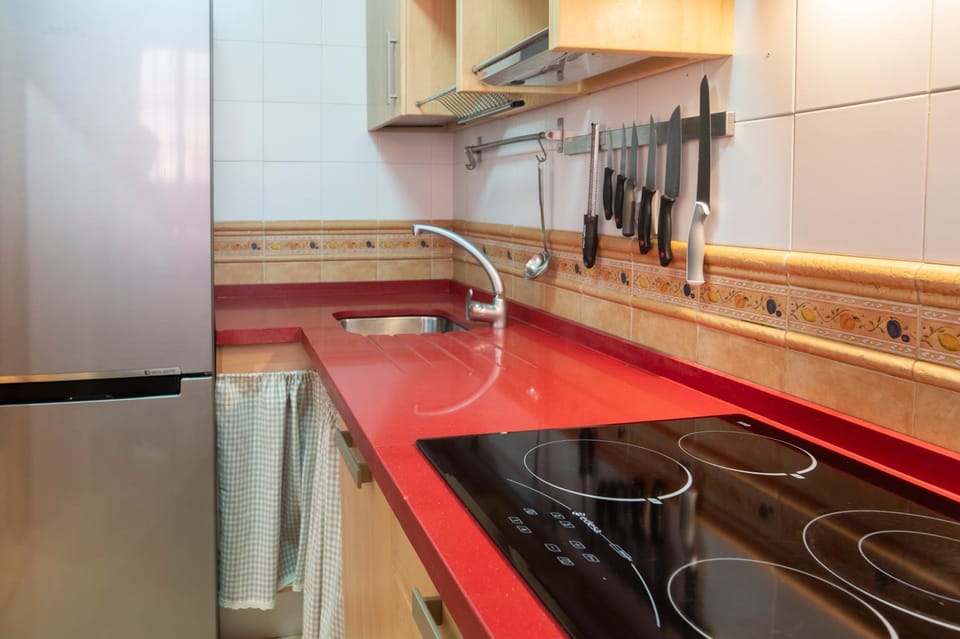 Kitchen or kitchenette, stove