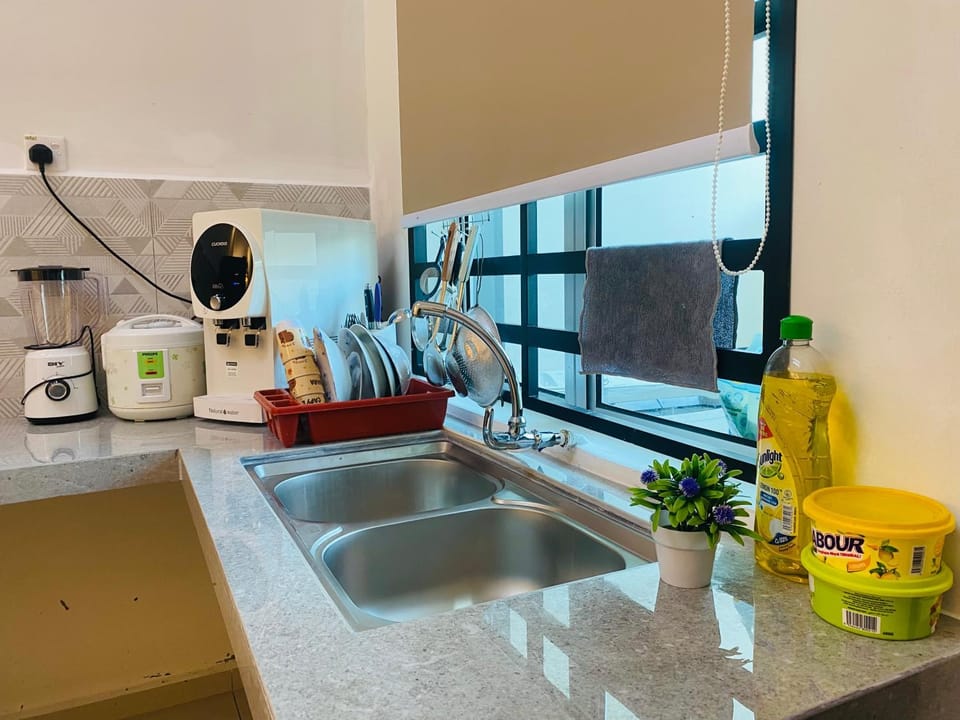 Kitchen or kitchenette, dishwasher, stove