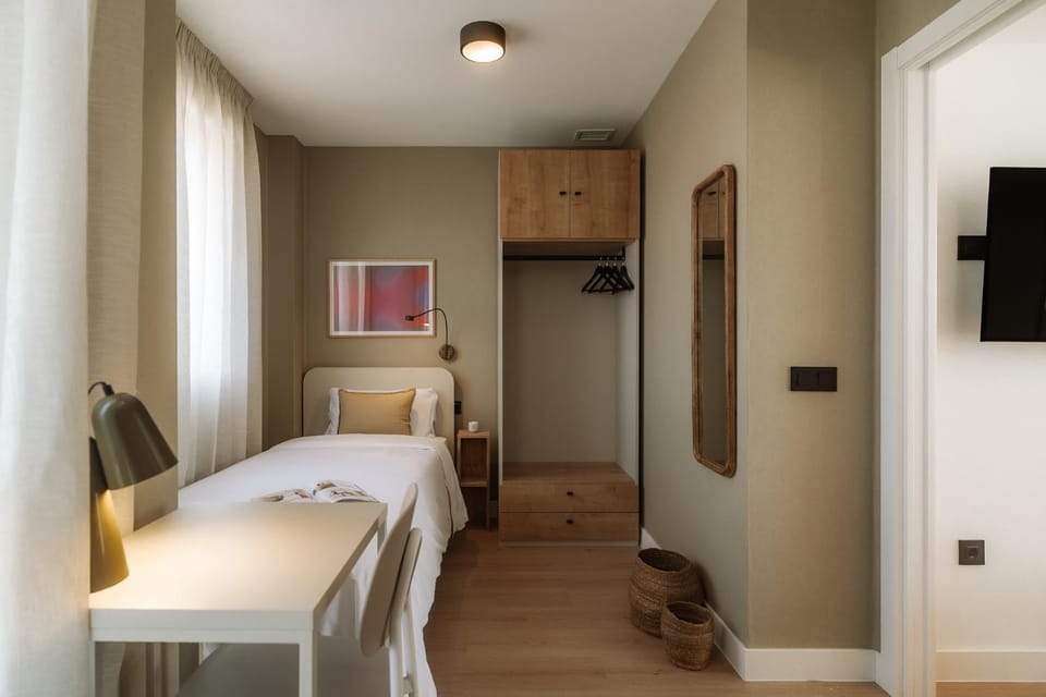 Bed, wardrobe