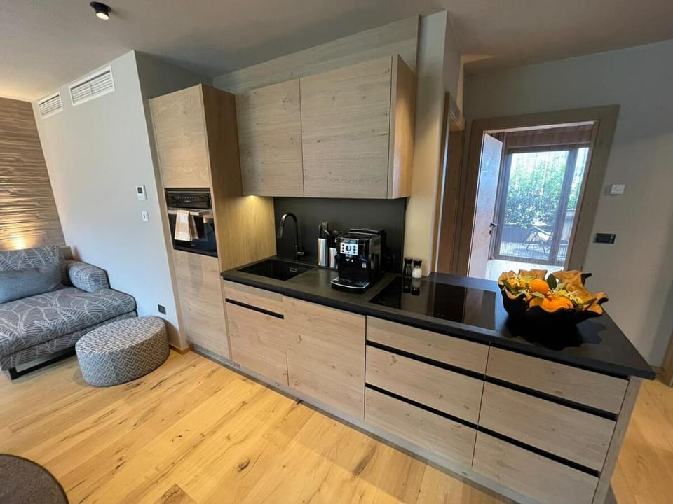 Kitchen or kitchenette, stove