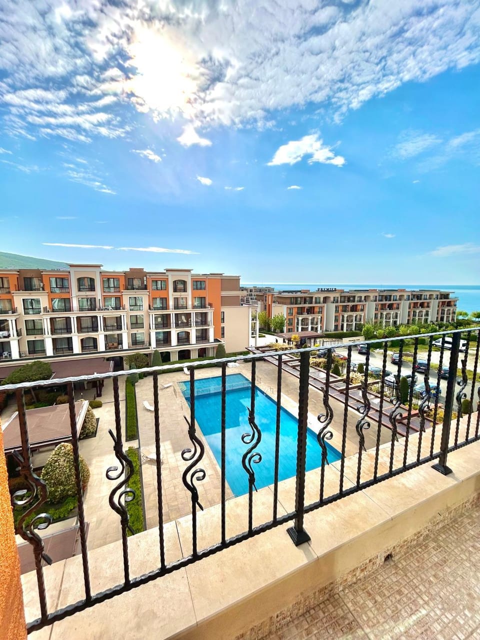 Property building, Patio, Day, Natural landscape, View (from property/room), Balcony/Terrace, Pool view, Sea view, Swimming pool, Swimming pool