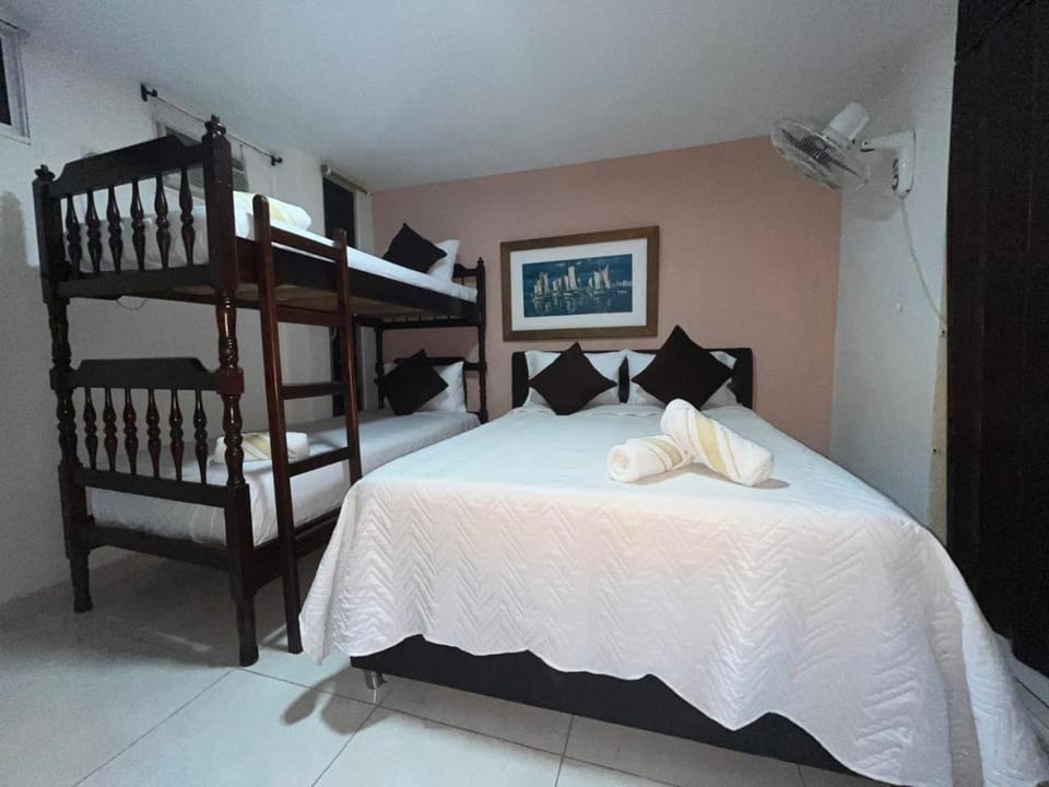 Photo of the whole room, Bedroom, bunk bed, towels, air conditioner