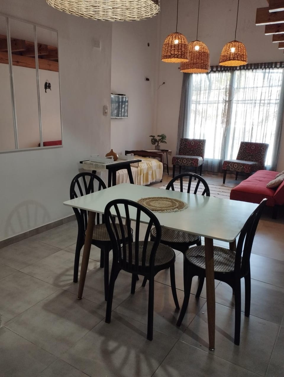 Kitchen or kitchenette, Living room, Seating area, Dining area