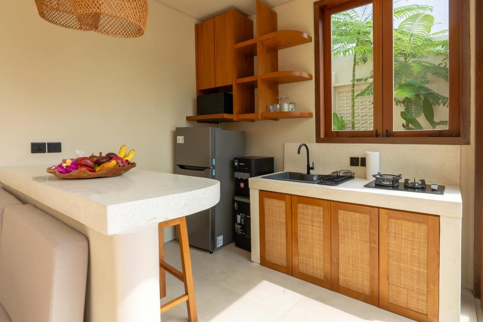 Kitchen or kitchenette, stove