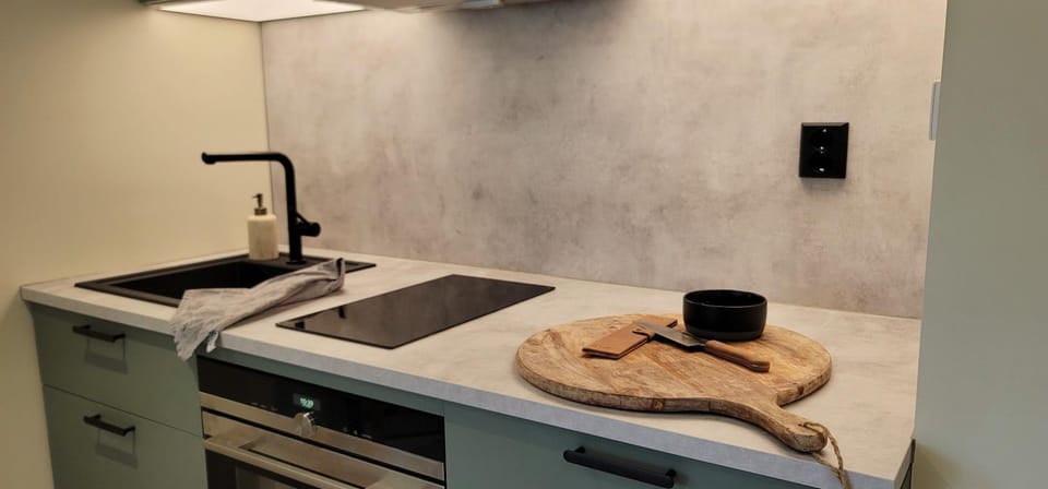 Kitchen or kitchenette, stove