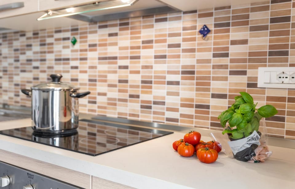Kitchen or kitchenette, stove