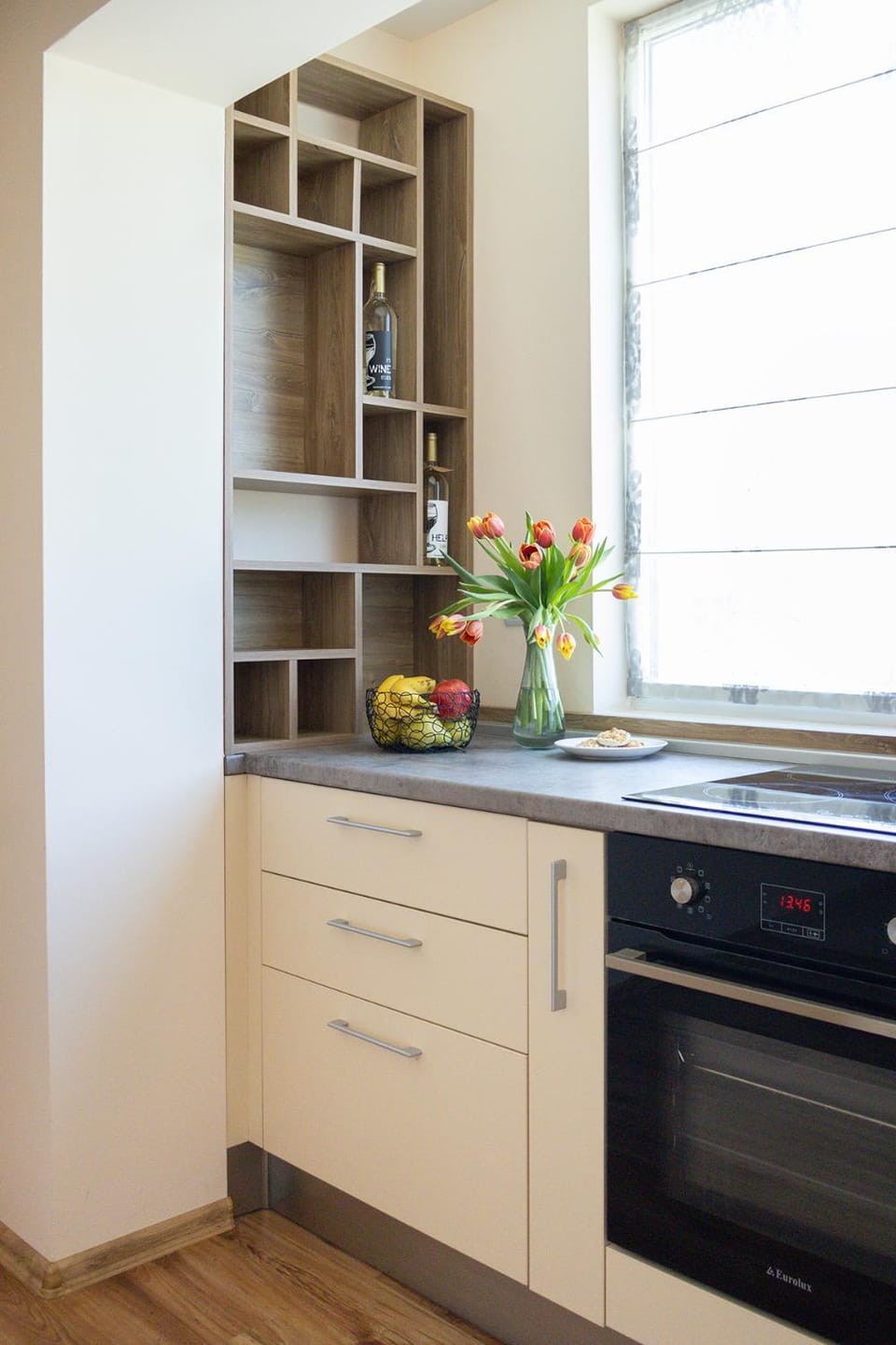 Kitchen or kitchenette, stove