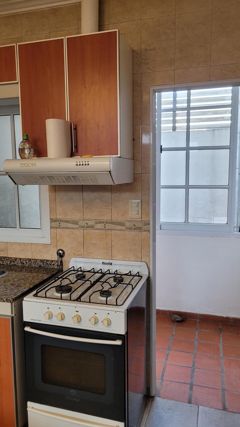 Kitchen or kitchenette, stove