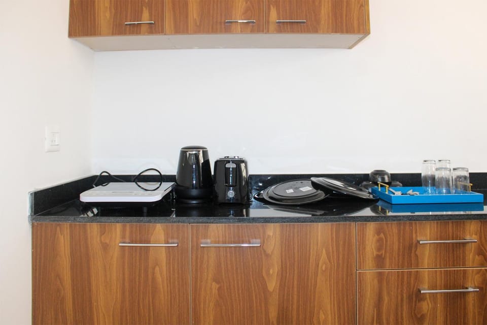 Kitchen or kitchenette, stove
