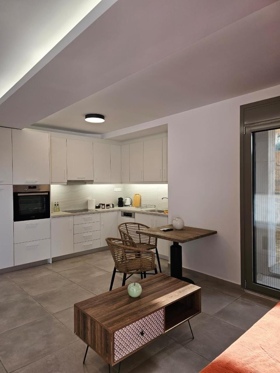 Kitchen or kitchenette, stove