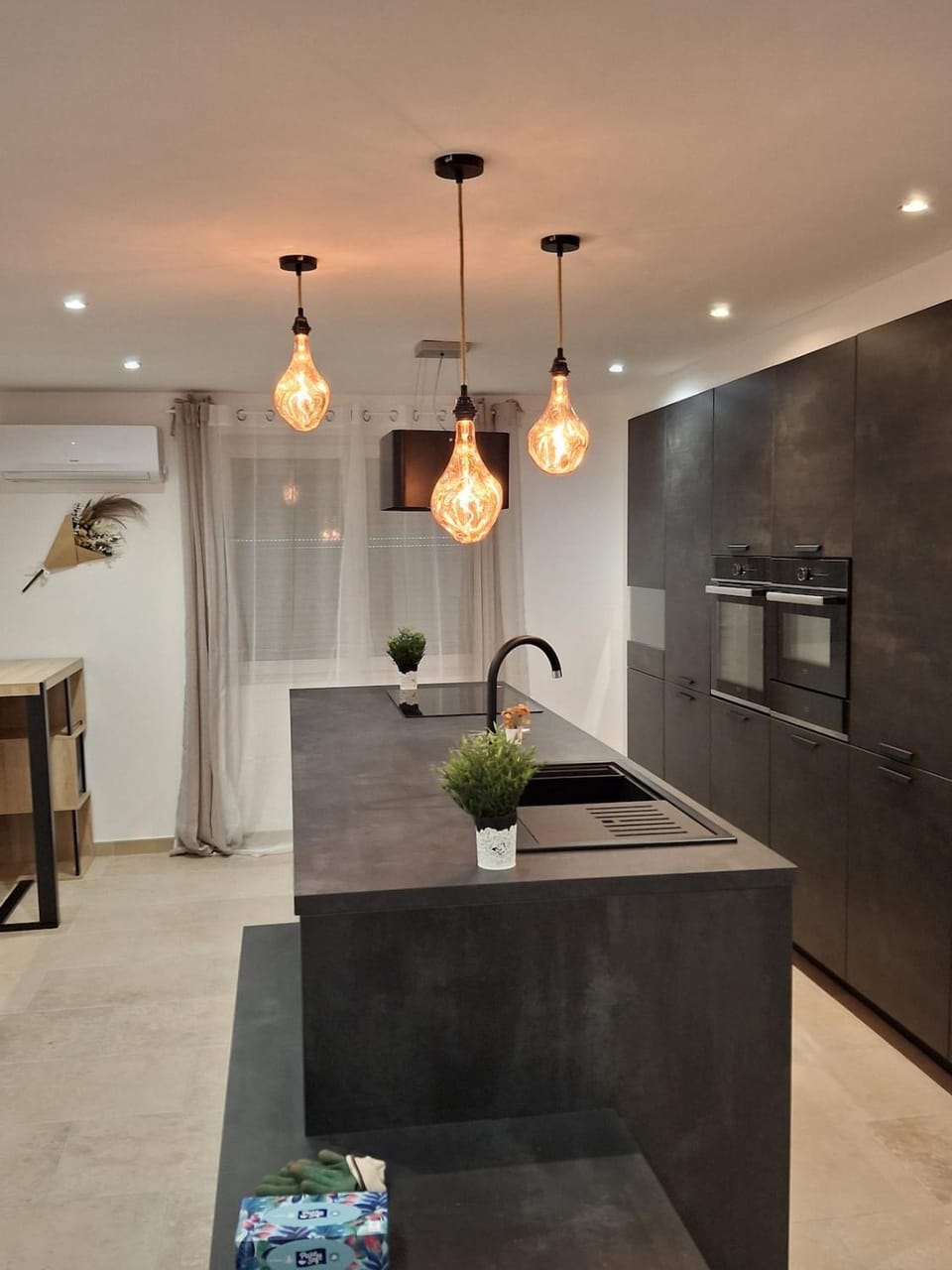 Kitchen or kitchenette, stove