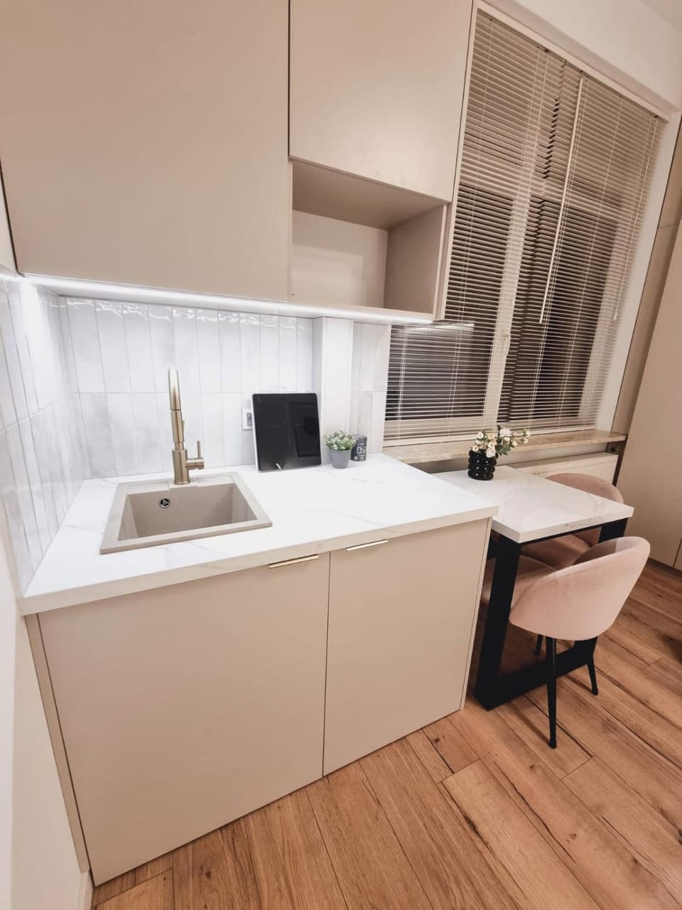 Kitchen or kitchenette, oven